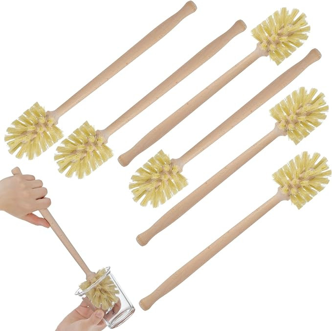 6 Pcs Bottle Brush, Natural Wood Dish Brush Scrub Brush with Long Beechwood Handle Bristles for C... | Amazon (US)