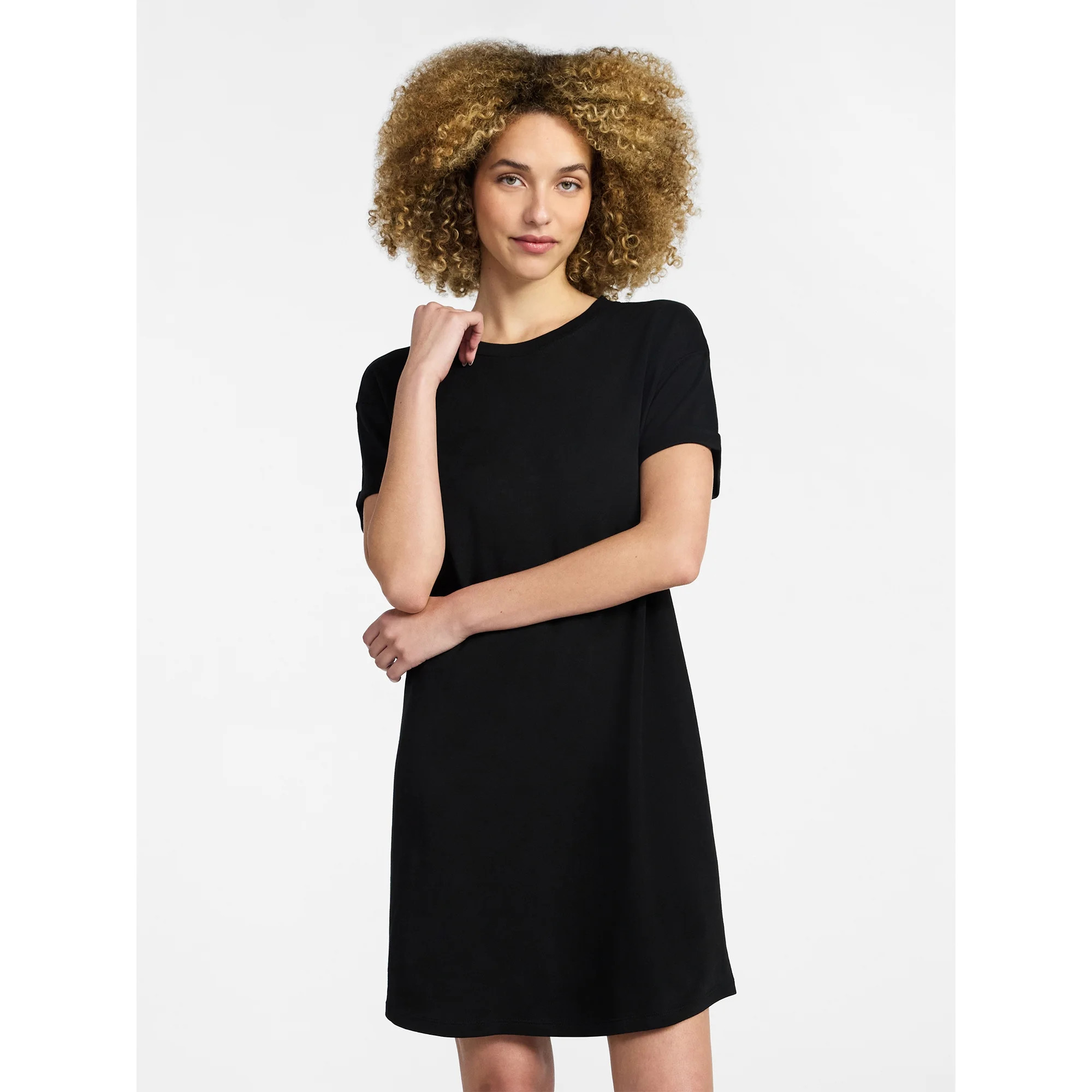 Time and Tru Women's Cotton T-Shirt Dress with Short Sleeves, Sizes XS-XXXL | Walmart (US)