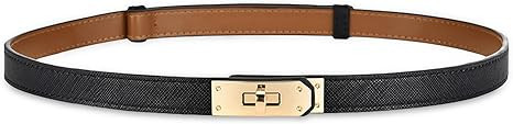 Women's Skinny Leather Belt with Adjustable Silver Turn-Lock Buckle - Ideal for Dresses, Jeans, a... | Amazon (US)