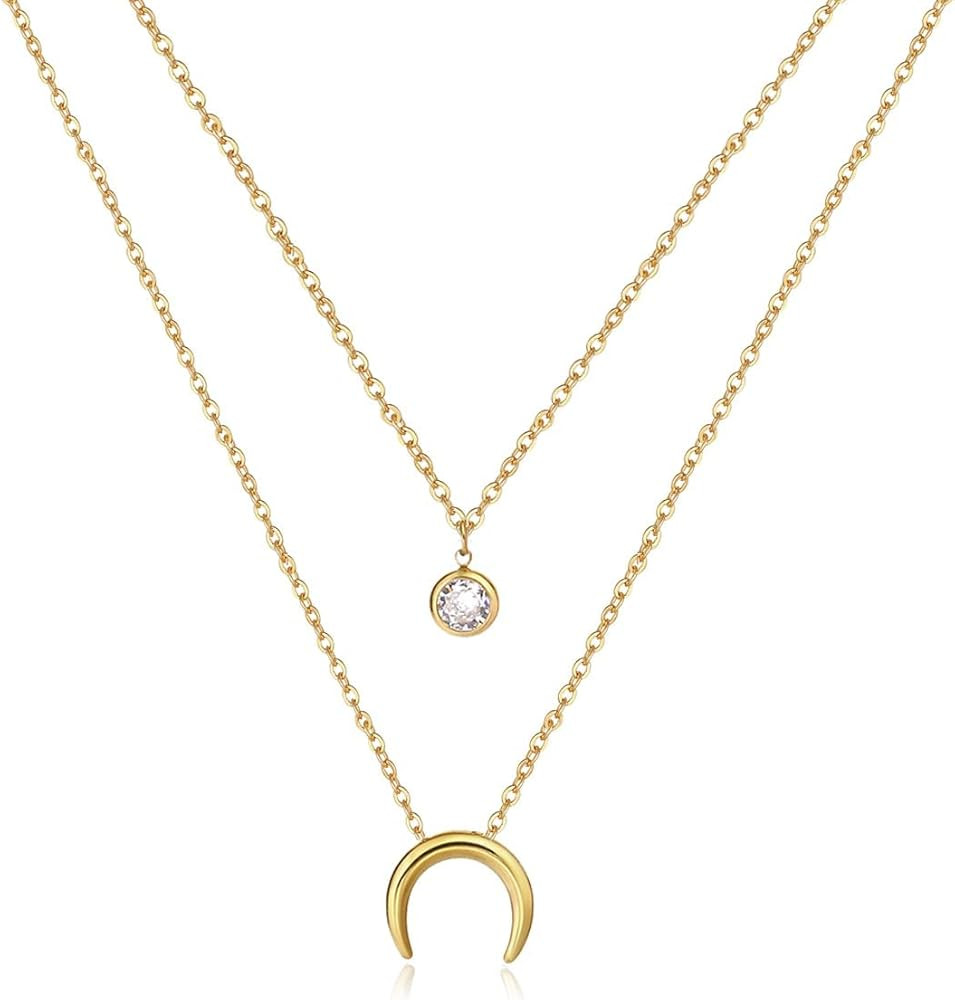 Dainty Gold Necklace for Women 14K Gold CZ Diamond Choker Necklace Simple Gold Chain Necklace Min... | Amazon (US)