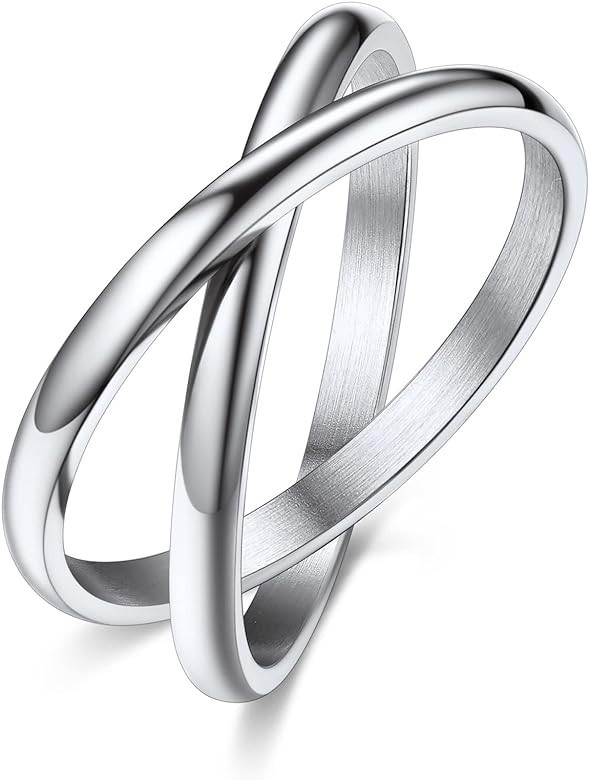 Bestyle Interlocking Band Rings for Women Girls, Stainless Steel Stacking Cross Rings in Silver/G... | Amazon (US)