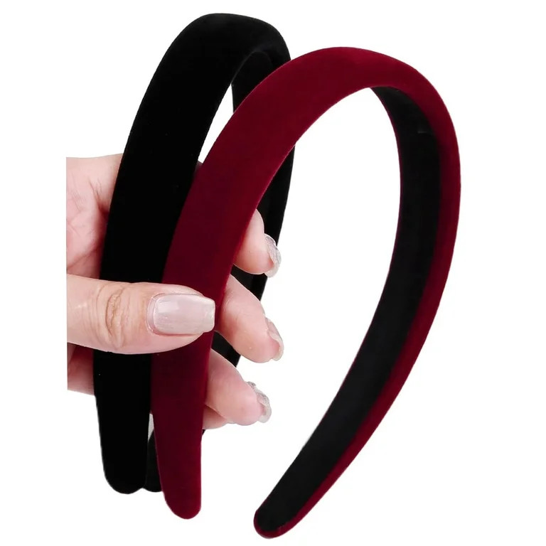 LinYooLi Black Velvet Headbands for Women Non Slip, Thick Velvet Headbands for Girls Trendy Women... | Walmart (US)