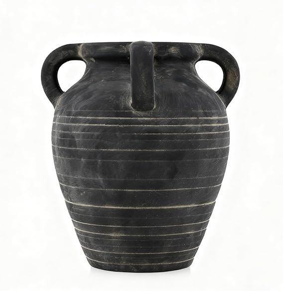 Handmade Flower Vase, 10.2" Rustic Terracotta Vase with 4 Handles, Vintage Ceramic Flower Vase, M... | Amazon (US)