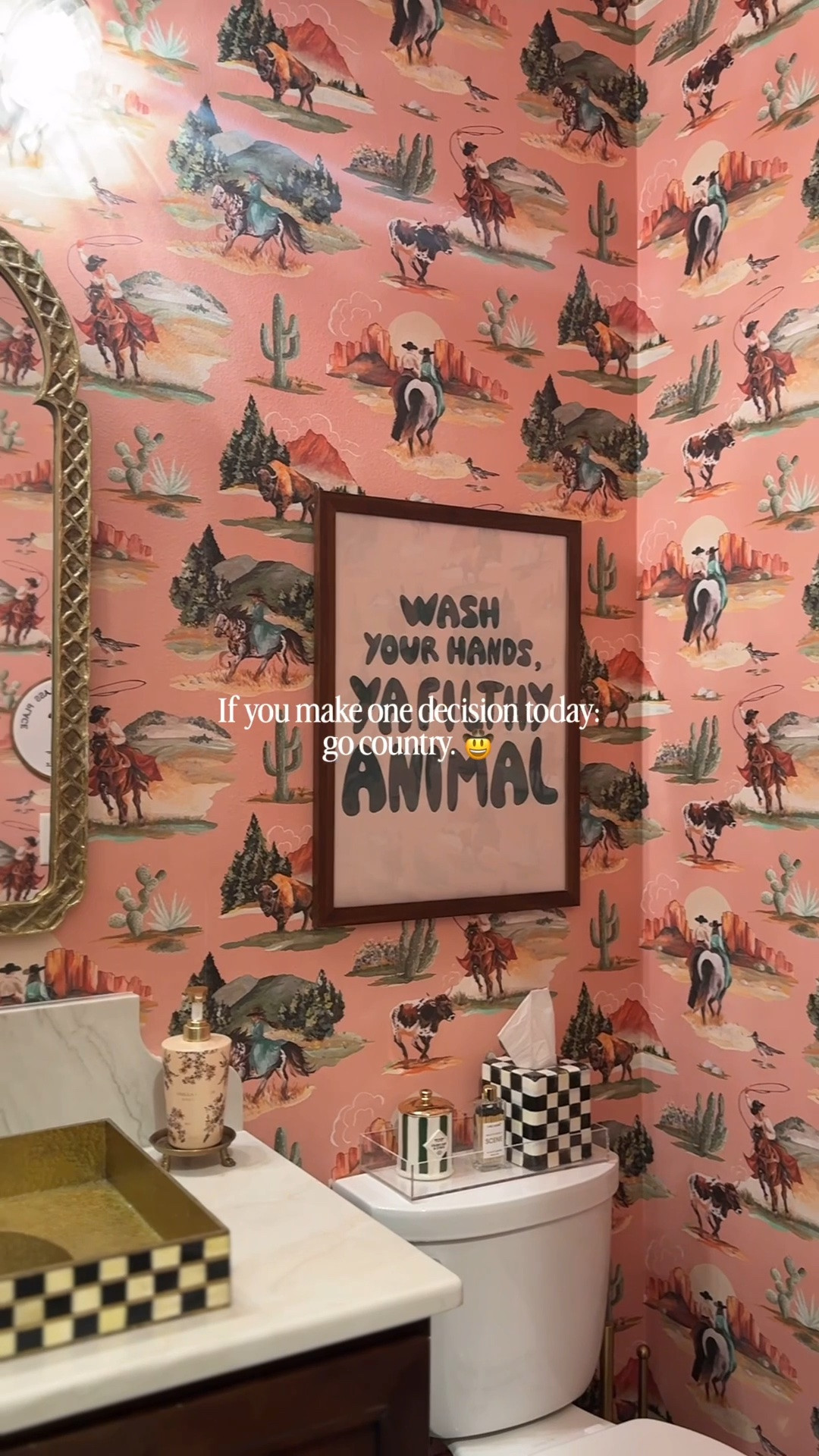 Country decor modern farmhouse cowboy decor powder bathroom. 
Wallpaper link in my insta @luvbecstyle

#LTKHome #LTKdayinmylife #LTKSaleAlert