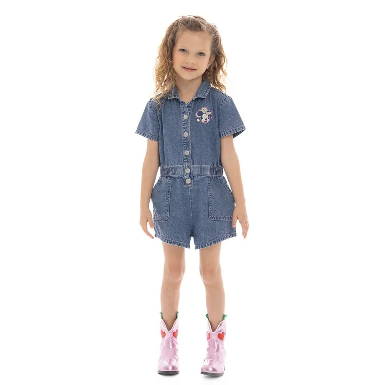 Disney Toddler Girl Western Minnie Mouse Cotton Graphic Print Denim Romper, Sizes 12M-5T | Walmart (US)
