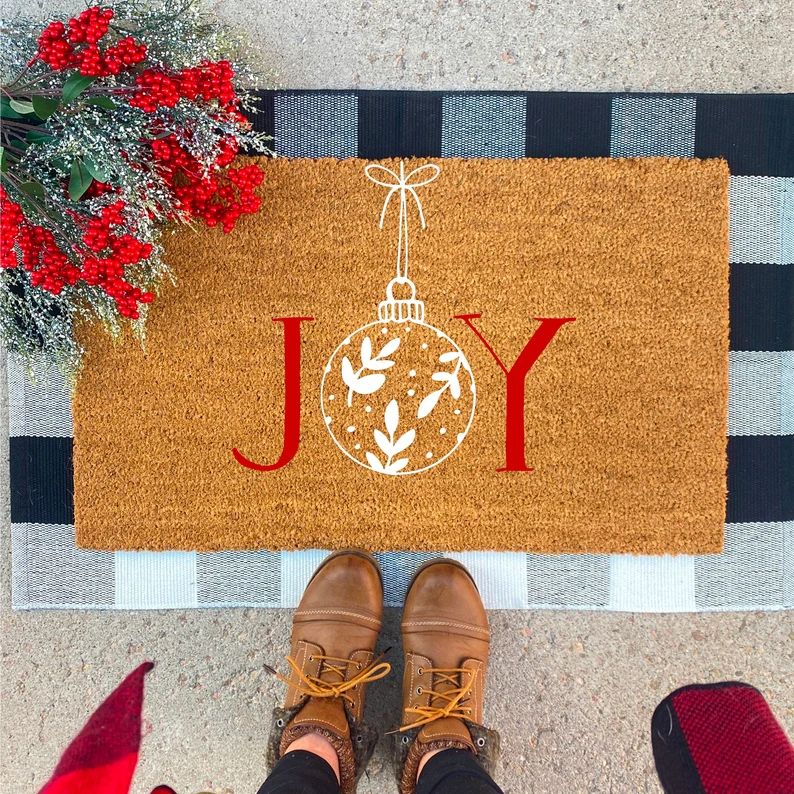 Joy Doormat | Christmas Doormat | Holiday Doormat |  Christmas Decor | Cute Doormat | Porch Decor | Etsy (US)