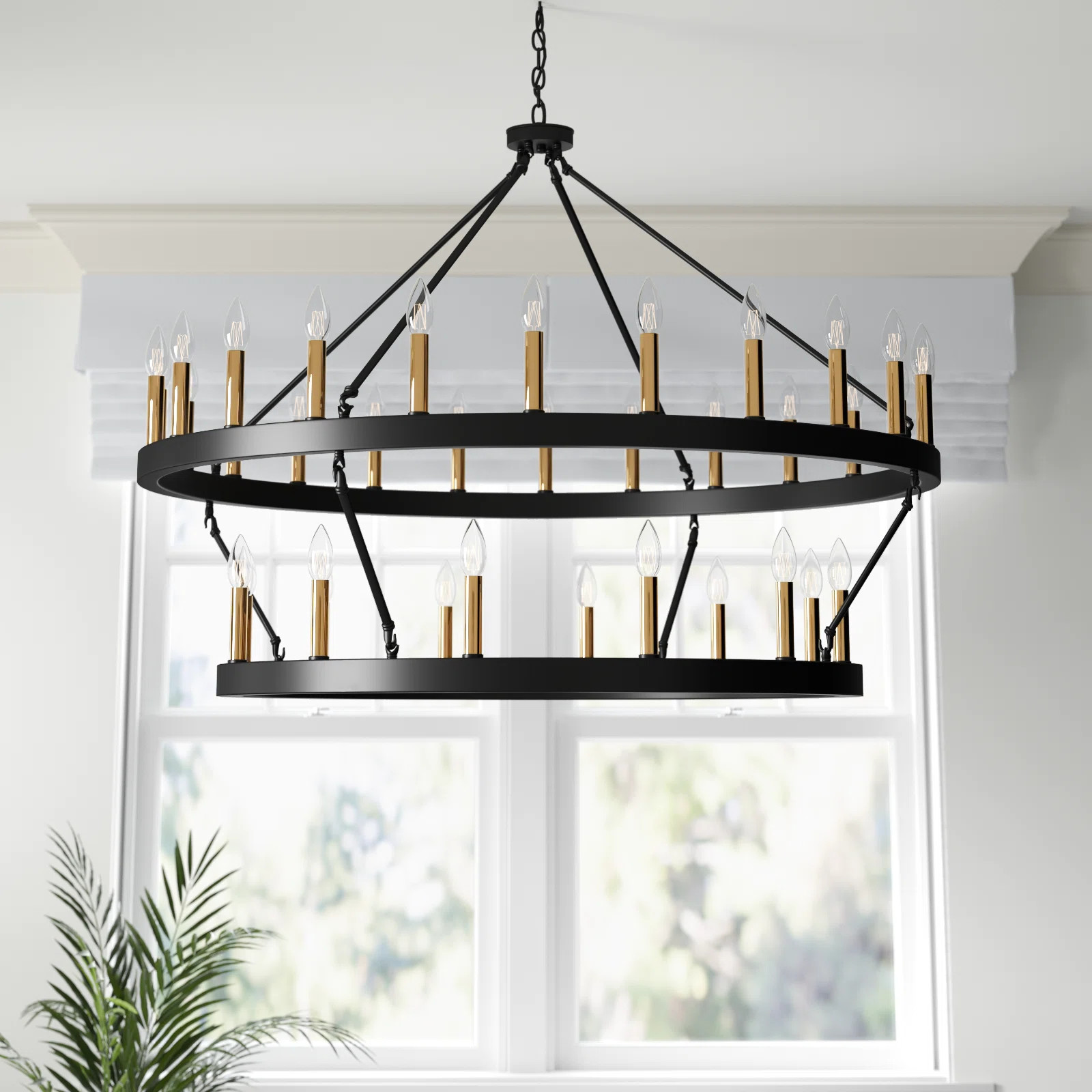 Anacia 2-Tier 36 - Light Farmhouse Chandelier with Adjustable Height Candle Wagon Wheel Chandelie... | Wayfair North America