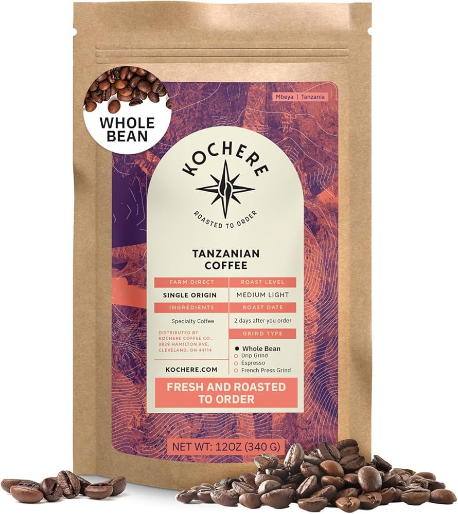 Tanzanian Peaberry Coffee Whole Bean - Single Origin Medium Light Roast, Roasted To Order Whole B... | Amazon (US)
