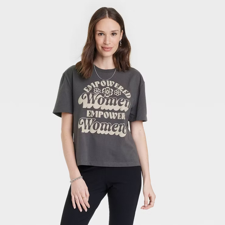 Women's Empowered Women Empower Women Short Sleeve Graphic T-Shirt - Heather Gray | Target