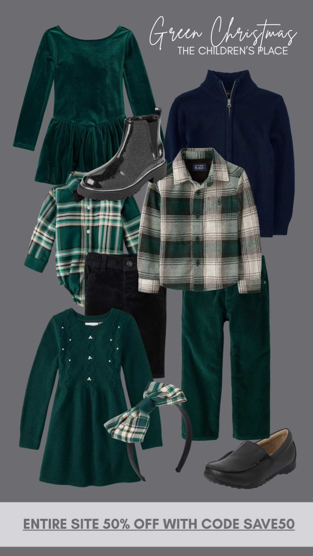 The Children's Place is ready for a Green Christmas! 🎁 Get the looks: Kids velvet dress, plaid button down, green pants, holiday shoes. Code SAVE50 for 50% off. Affordable Christmas clothes, Holiday looks, Toddler outfits, Kids style, Sale alert.

Today only!  Extra 10% off from LTK app!

#12daysofltk #thechildrensplace #christmasoutfit #kidsfashion #holidaystyle #kidsclothes 
@childrensplace

#LTKKids #LTKHoliday #LTKSaleAlert