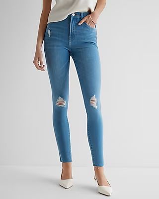 High Waisted Medium Wash FlexX Ripped Skinny Jeans | Express