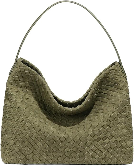 Women's Woven Shoulder Bag Handbags PU Leather Tote Bag Top-handle Shoulder Bag Soft Vegan Undera... | Amazon (US)