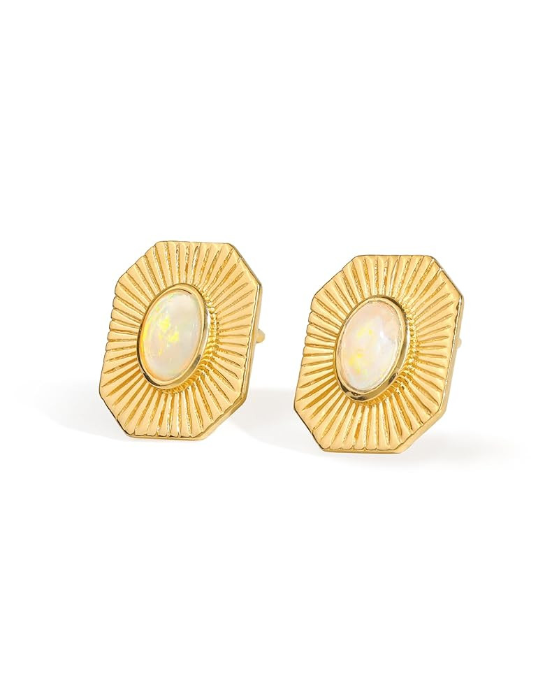 YoTreasure Ethiopian Opal Gemstone 14K Gold Plated Over 925 Silver Stud Earrings | Amazon (US)