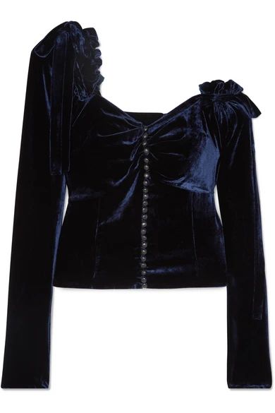 Leticia one-shoulder ruffled silk-velvet top | NET-A-PORTER (UK & EU)
