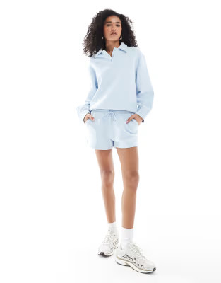 4th & Reckless embroidered sweat shorts and logo sweatshirt co-ord in blue | ASOS (Global)