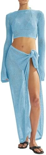 LANNEW Women's Swimsuits Cover Ups Set for Crochet Bathing Suit Hollow Out 2 Piece Bikini Coverup... | Amazon (US)