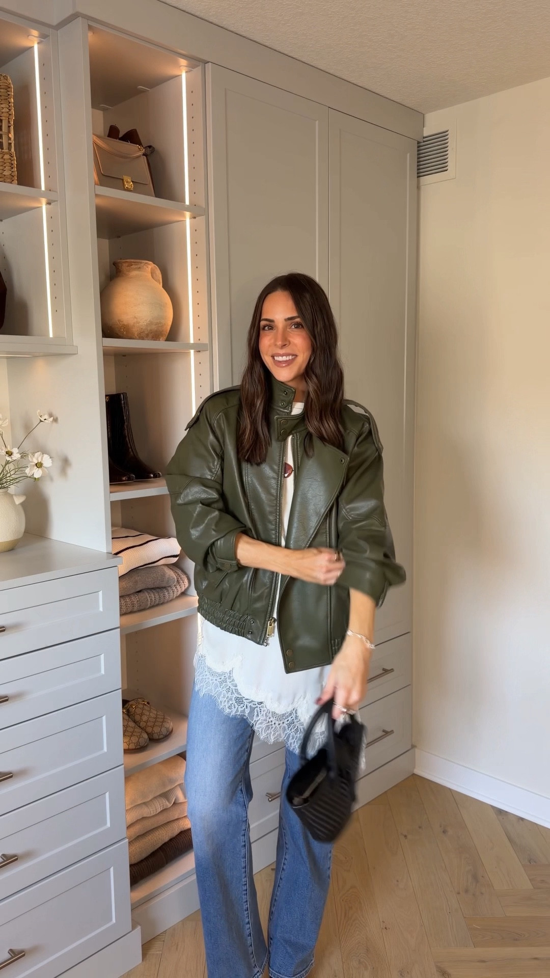 GNO outfit! 🍸
Olive jacket: true to size (S) 
Lace top: true to size (S) 
Jeans: tts 
Boots: size up for half sizes 

Spring going out outfit / Zara new arrivals / vegan leather jacket / pendant necklace / pebble necklace 

#LTKgrwm #LTKSeasonal #LTKootd