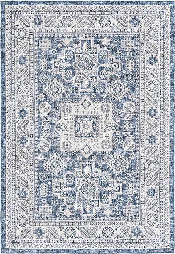 Rugs.com Outdoor Aztec Collection Rug – 6' x 9' Blue Flatweave Rug Perfect for Living Rooms, La... | Amazon (US)