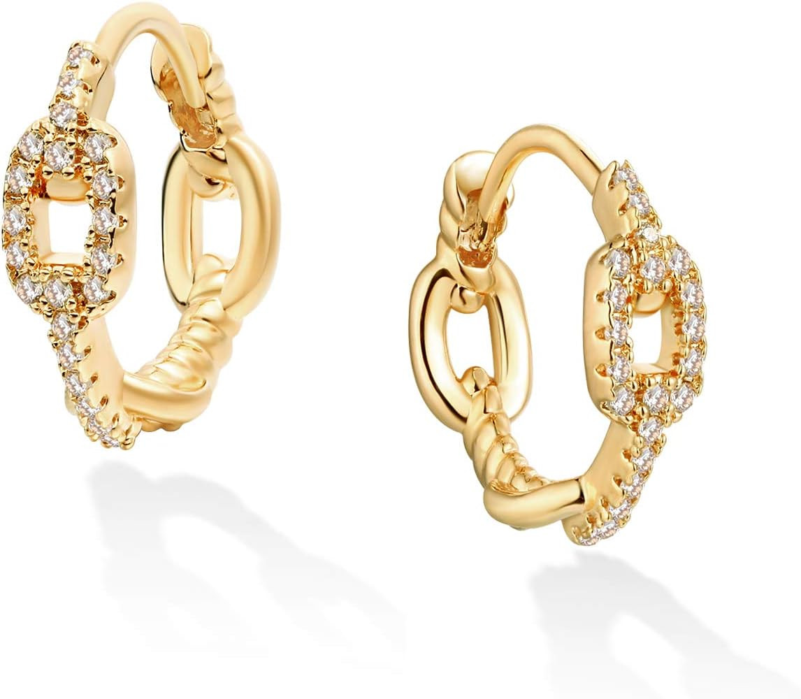 MTMY Huggie Hoop Earrings 14K Gold Plated Cubic Zirconia Dainty Simple Cute Beads Elegant CZ Circ... | Amazon (US)