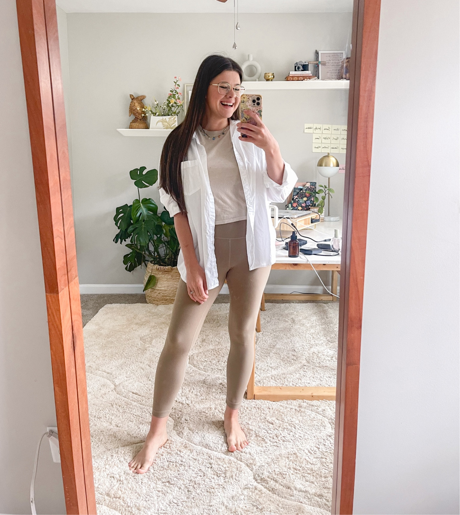 Neural work from home outfit with brown leggings 🤎 

#LTKworkwear