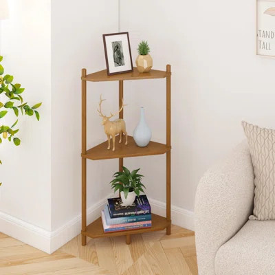 Corner Shelf Stand - 3 Tier Bamboo Small Corner Bookshelf For Office Kitchen Bedroom Plant Stand Living Room Decor Small Space (Brown) | Wayfair North America