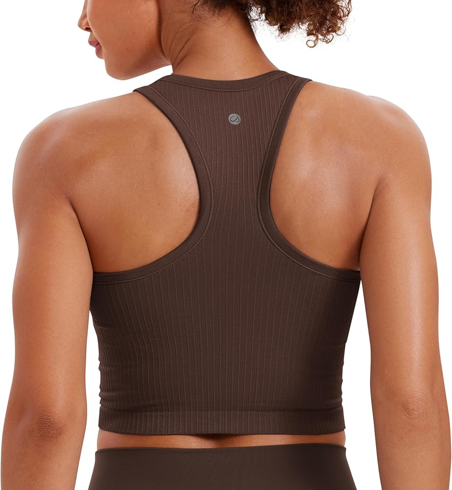 CRZ YOGA Seamless Ribbed High Neck Crop Tank Tops for Women - Longline Racerback Padded Sports Br... | Amazon (US)