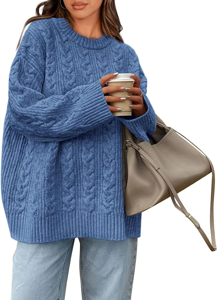 Okiwam Women's Oversized Sweaters Long Sleeve Crewneck Chunky Knitted Pullover 2024 Fall Fashion ... | Amazon (US)