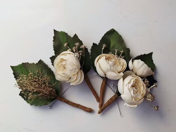 Boutonniere Set  Four Faux Flower Boutonnieres With Dried | Etsy | Etsy (US)