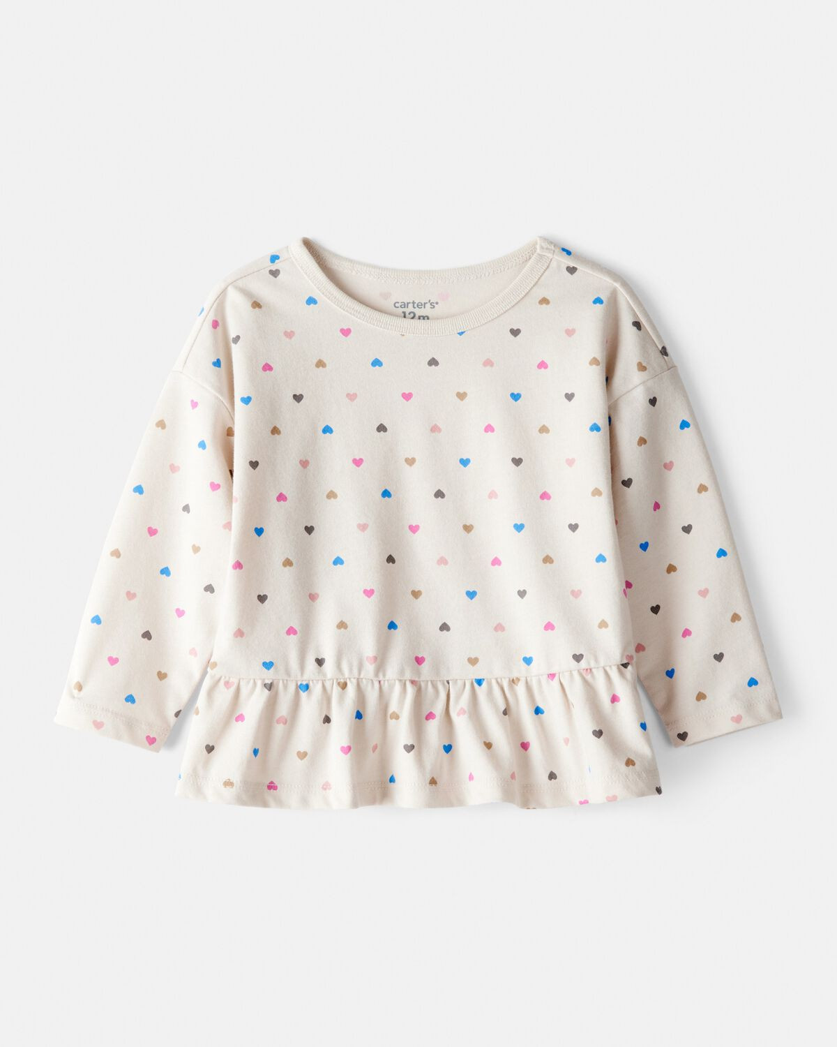 Baby Girl Heart Print Long-Sleeve Peplum Top - Cream | Carter's Inc