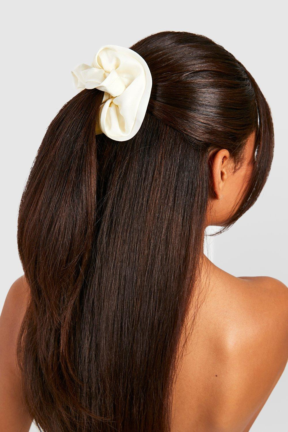 Womens Satin Oversized Ruched Scrunchie - White - One Size | Boohoo.com (US & CA)
