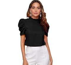 Milumia Women Mock Neck Puff Sleeve Chiffon Blouse Frilled Work Office Solid Top | Amazon (US)