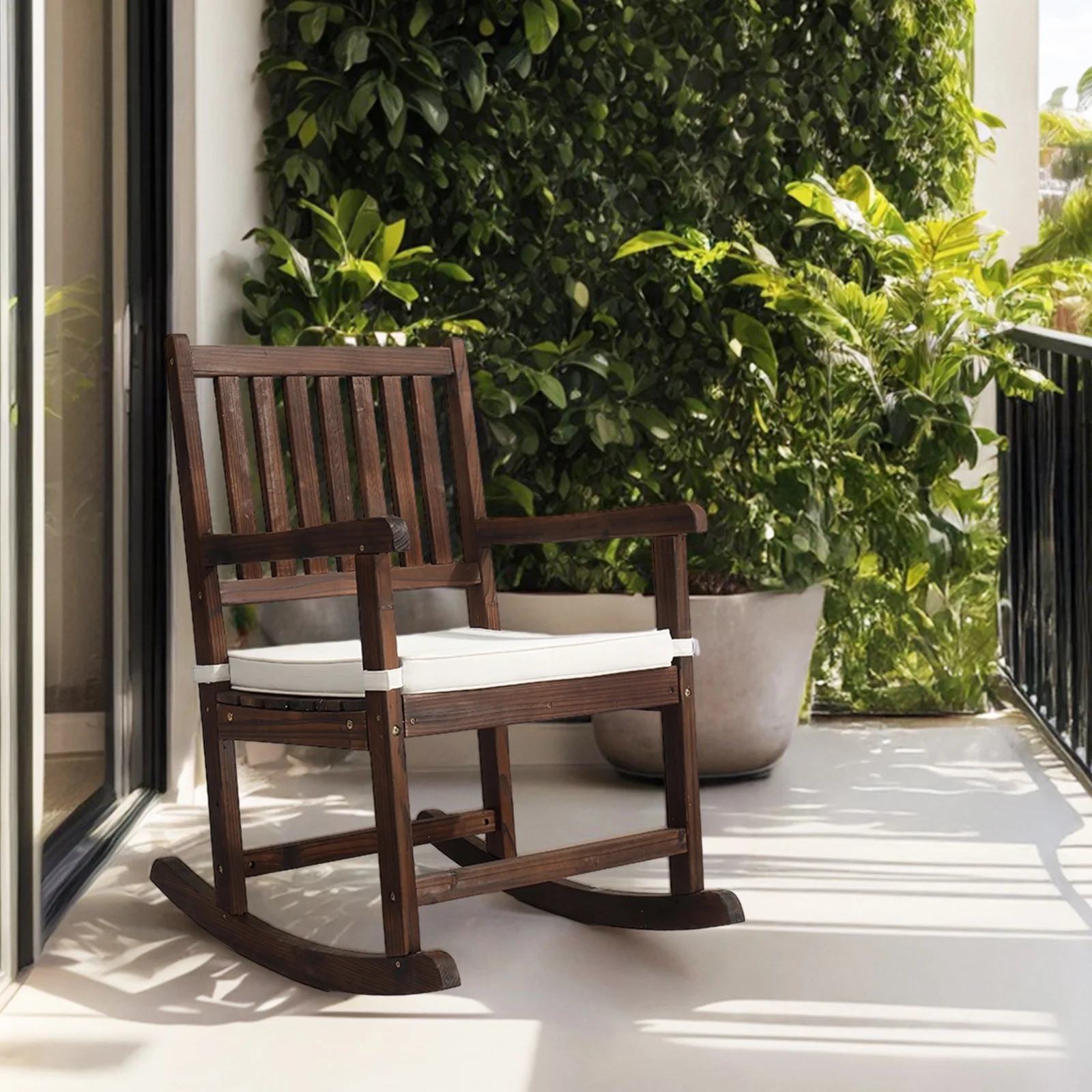 Ktaxon Fir Wood Outdoor Rocking Chair with Water-Resistant Cushion for Patio Porch Backyard, Carb... | Walmart (US)