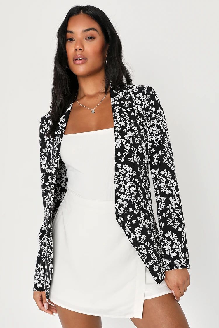 Miss Punctuality Black and White Floral Lightweight Blazer | Lulus (US)