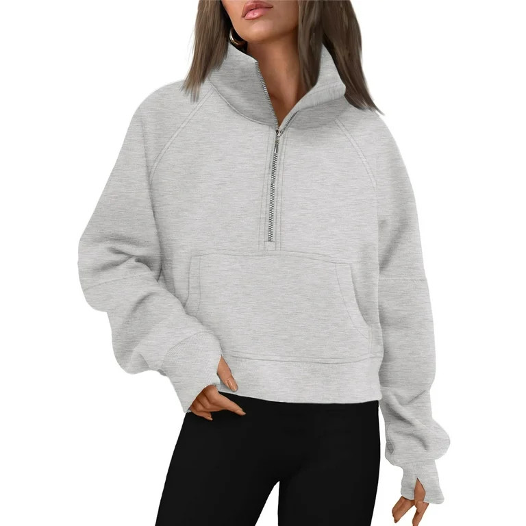Rosvigor Sweatshirt for Women Half Zip Cropped Pullover Fleece Hoodies Fall Winter Tops Thumb Hol... | Walmart (US)