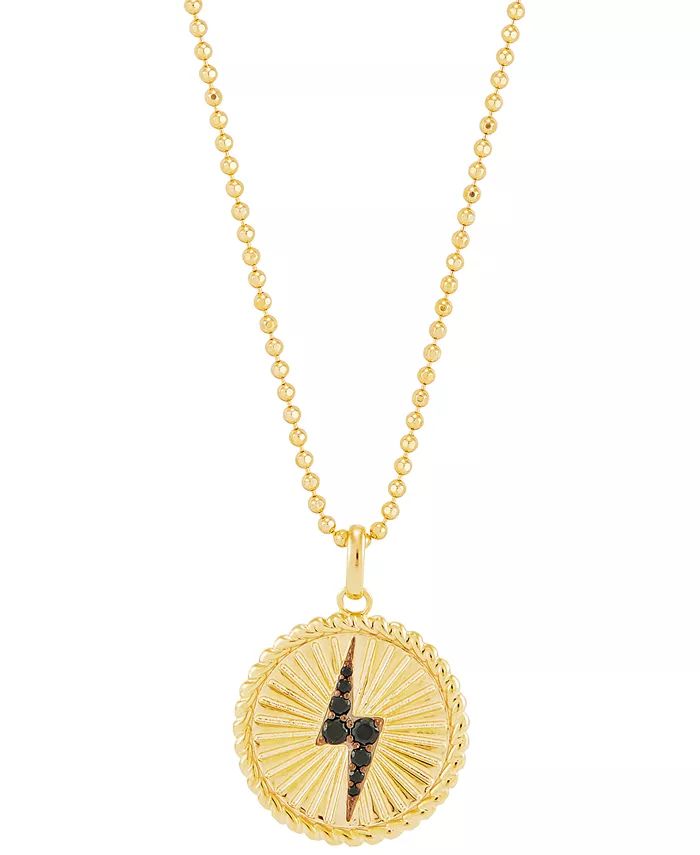 Black Spinel Lightning Bolt Disc Pendant Necklace (1/5 ct. t.w.) in 14k Gold-Plated Sterling Silv... | Macy's