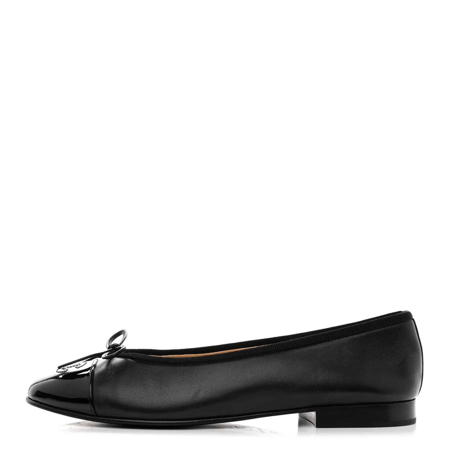 Lambskin Patent Cap Toe CC Ballerina Flats 37 Black | FASHIONPHILE (US)