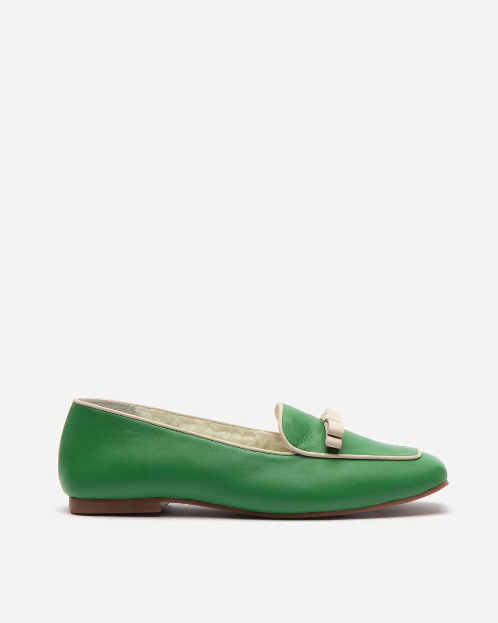 Suzanne Cozy Loafer Nappa Faux Shearling Green | Frances Valentine