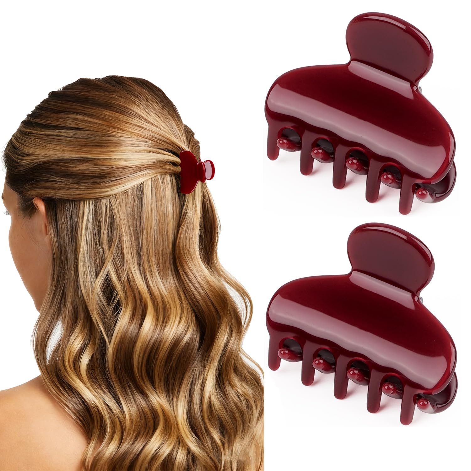MAORULU 2 Pack Mini Acetate Hair Claw Clips – 1.6 Inch Small Durable Hair Clips for Women & Girls, Strong Hold Tiny Cute Jaw Clips for Bangs & Half Up Hairstyles (Burgundy) | Amazon (US)