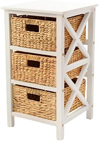 eHemco 3 Tier X-Side End Table/Cabinet Storage with 3 Baskets, White | Amazon (US)