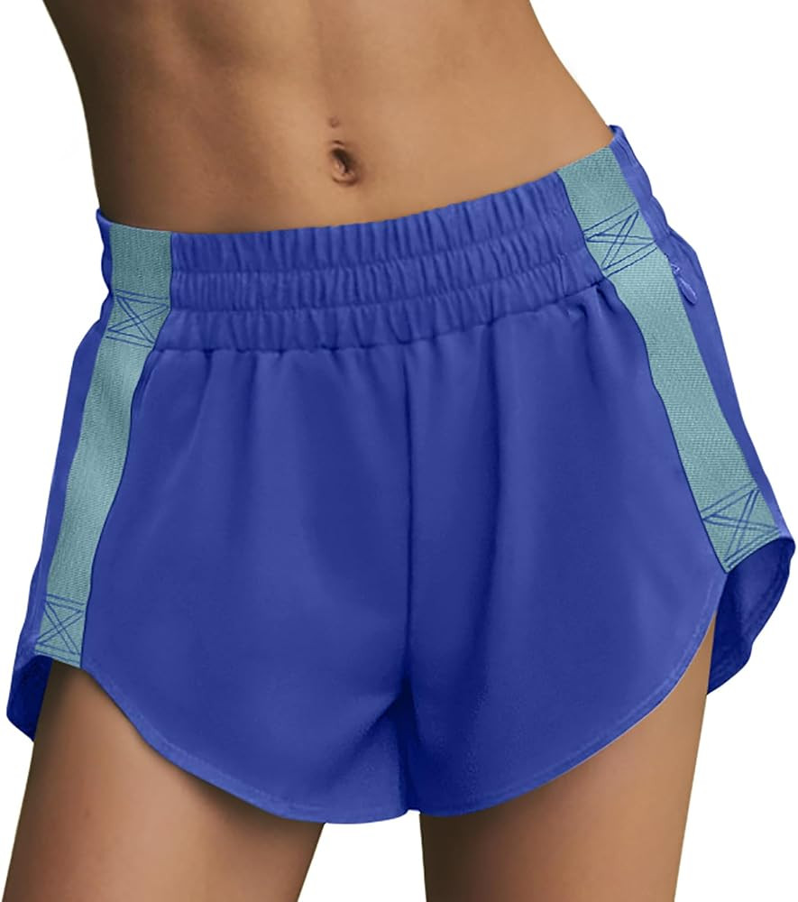 LASLULU Womens Running Shorts Contrast Color Workout Gym Shorts Zip Pocket | Amazon (US)
