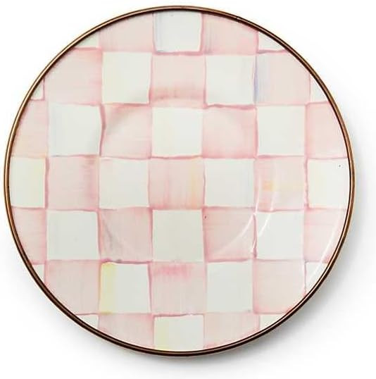 MACKENZIE-CHILDS Enamel Saucer, Small Enamel Plate for Teacups, Pink-and-White Rosy Check | Amazon (US)