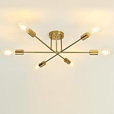 FLAMWILD Ceiling Light Fixture, Modern Sputnik Chandelier, Mid Century Industrial Lighting for Be... | Amazon (US)