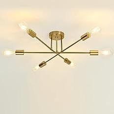 FLAMWILD Ceiling Light Fixture, Modern Sputnik Chandelier, Mid Century Industrial Lighting for Be... | Amazon (US)