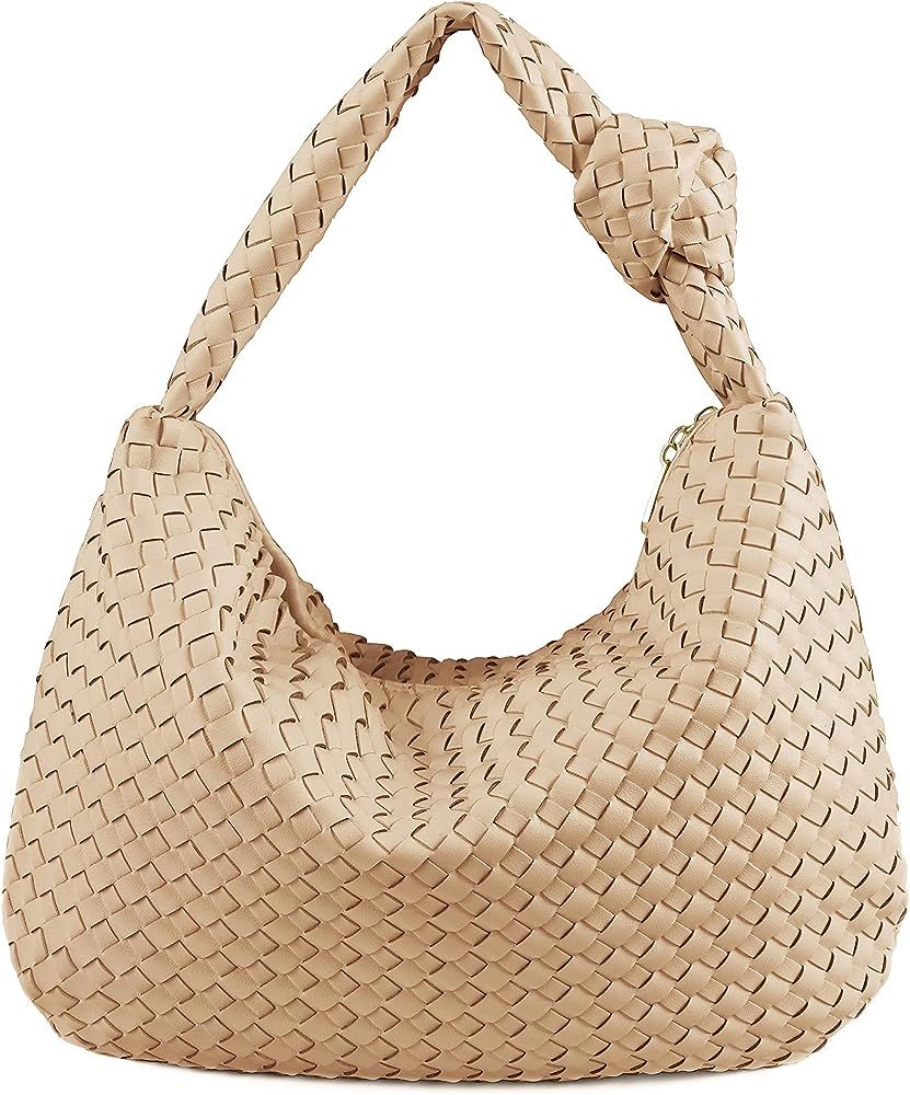 Coutgo Womens Woven Tote Bag Shoulder Bag Knotted Large Capacity PU Hobo Handbag | Amazon (US)