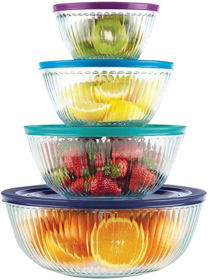 Pyrex 8-piece 100 Years Glass Mixing Bowl Set (Limited Edition) - Assorted Colors Lids | Amazon (US)