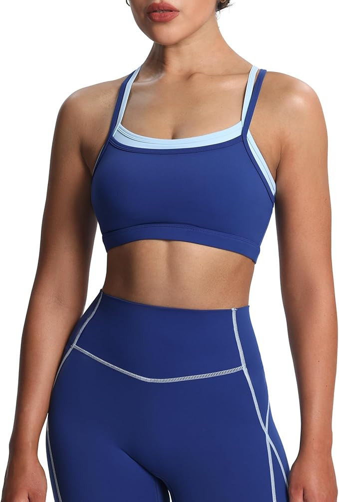 Aoxjox Women's Workout Sports Bras Takes Two Bra High Impact Training Fitness Running Yoga Crop T... | Amazon (US)