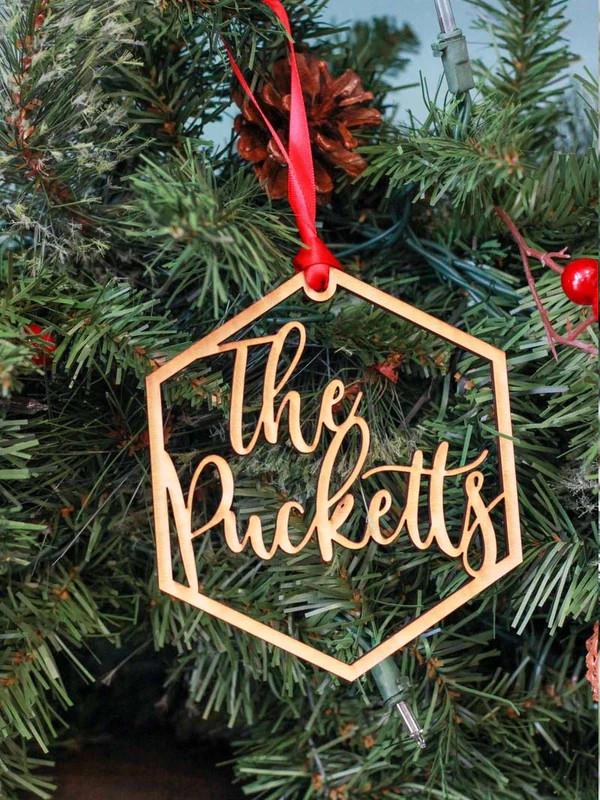 Custom Name Wood Hexagon Ornament - Family Last Name | Sunny & Southern