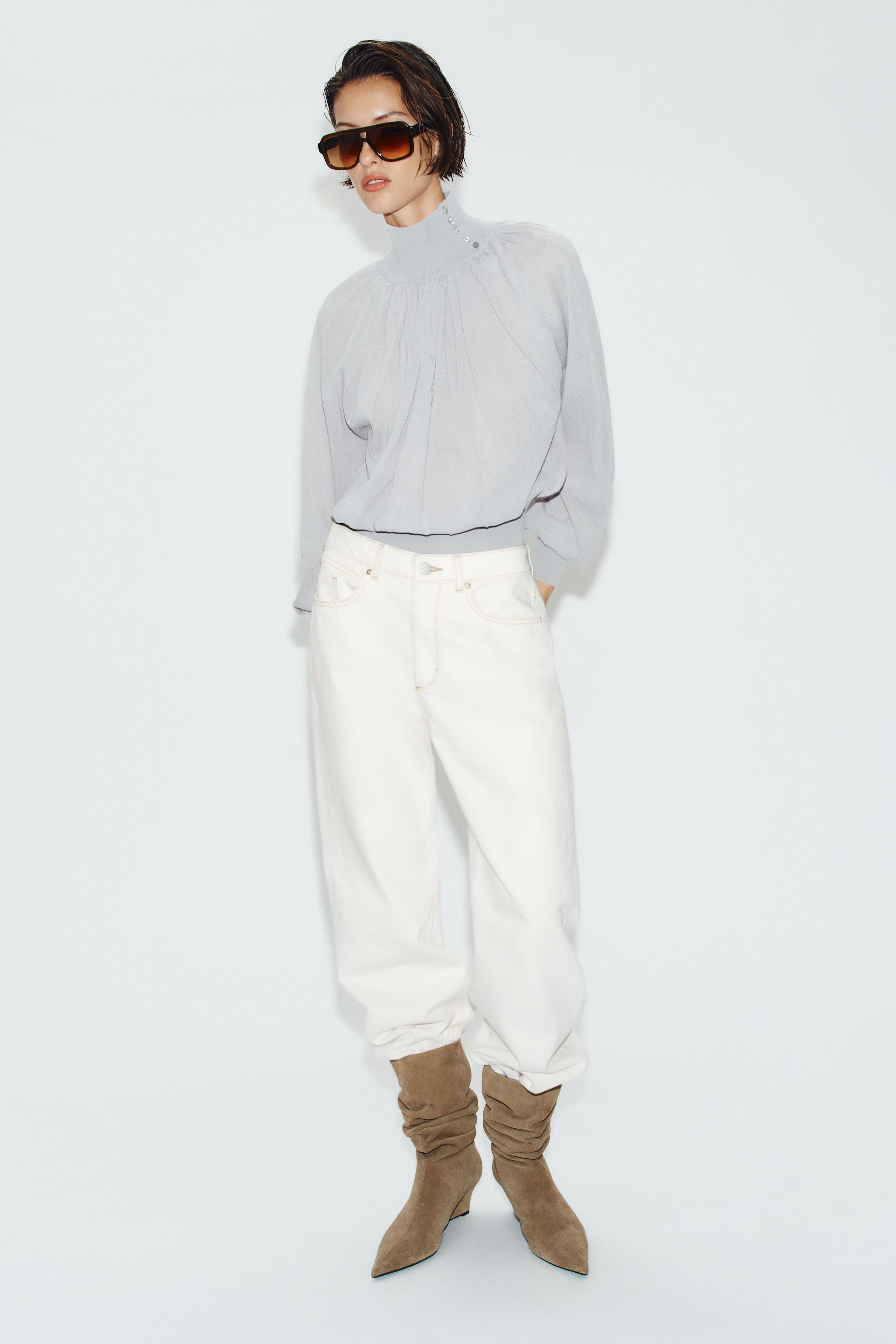 CONTRAST KNIT FLOWY BLOUSE | Zara US