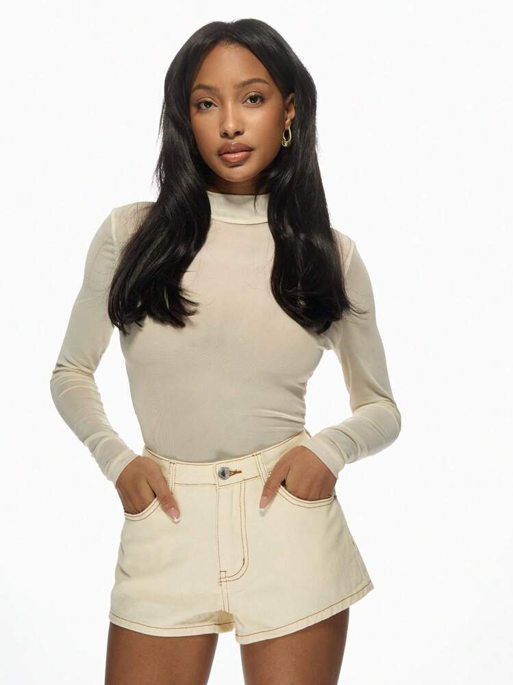 Denim Stitched Mini Shorts | SHEIN