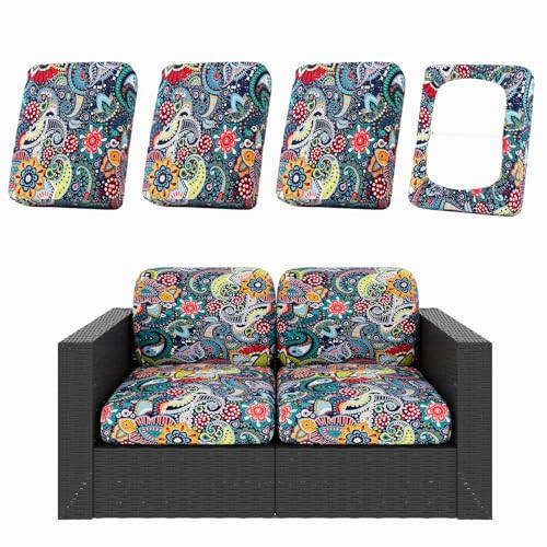 hyha 4Pcs Patio Cushion Covers, Stretch Outdoor Couch Cushion Covers Replacement, Washable Outdoor Chair/Sofa Slipcovers for Patio Furniture Cushions Protector with Elastic Bottom(Paisley,Cover Only) | Amazon (US)